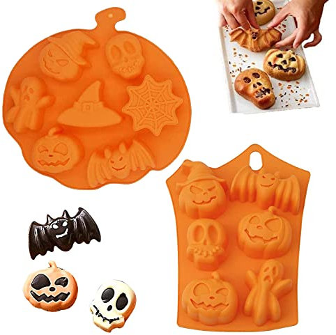 Moules en silicone Halloween 2 pièces, moules de cuisson en silicone Halloween pour la cuisson des gâteaux Biscuits aux pépites de chocolat, glaçons, fête du savon artisanal et artisanat(jaune)…