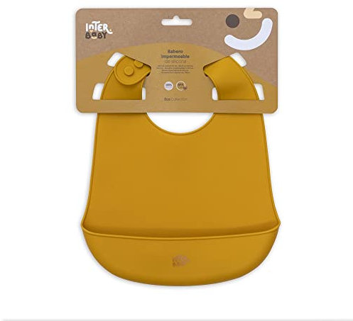 INTERBABY - Babero Silicona Bebe | Babero Impermeable Bebe para Bebes y Niños Pequeños, Unisex, Ajustable | Babero Cómodo, Ligero, con Bolsillo Recogemigas, Sin BPA | Suave, Flexible, Ocre Tierra