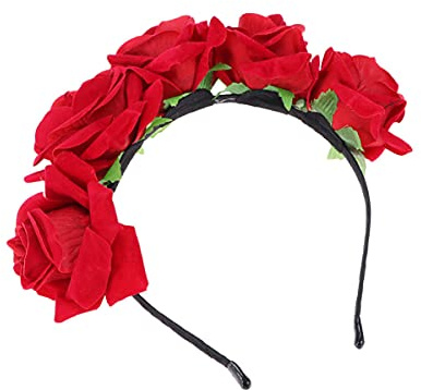 FRCOLOR Mexikanische Stirnbänder für Rote Rose Stirnband Blumengirlande Rose Blumenkrone Rote Rose Stirnband