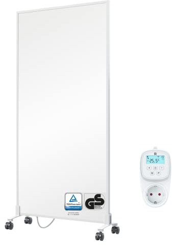 BR Bringer Infrarotheizung Standgerät - 1000 Watt - Energiesparend - Mobile Elektroheizung mit Standfüßen auf Rollen, Smart Thermostat, WiFi und App - 5 Jahre Garantie, TÜV (weiß)