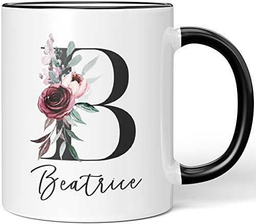 JUNIWORDS Tasse, Beatrice, Name Anfangsbuchstabe Initial Alphabet Floral Buchstabe B Monogramm Motiv, Schwarz (5559177)