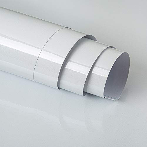 JSEVEM 40CM×9M Möbelfolie Weiße Glitzer Glänzend Tapete Selbstklebend Klebefolie Selbstklebende Klebetapete Modern Weiß Möbelaufkleber Vinyl Tapeten Wasserfest Deko Küche Bad Schreibtisch Wandtapete