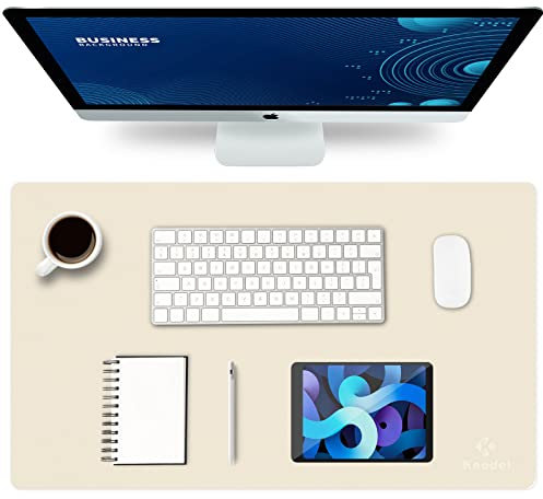K KNODEL Small Office Leather Desk Mat, Mouse and Keyboard Pad, Computer and Laptop Mat, Desktop Protector and Cover, Writing Pad and Blotter (60x35cm, Ivory Cream)