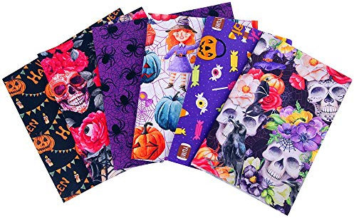 LUMoony Halloween Thema Totenkopf Baumwollstoff DIY Patchwork Tuch 6Pcs Baumwollstoff Meterware Stoffe zum Nähen Patchwork Thanksgiving Thema Baumwollstoff DIY Nähen Weit Verbreiteten Stoff
