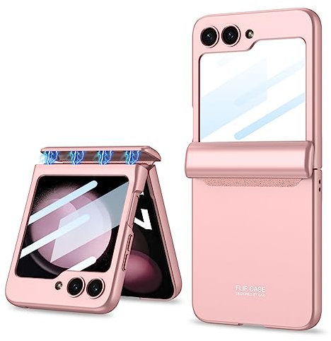 COQUE Étui pour Galaxy Z Flip 5 5G, Film de Protection Intégrée Pliante à Charnière Tout Compris,Housse de Téléphone Pliante pour Samsung Galaxy Z Flip 5 5G-Rose