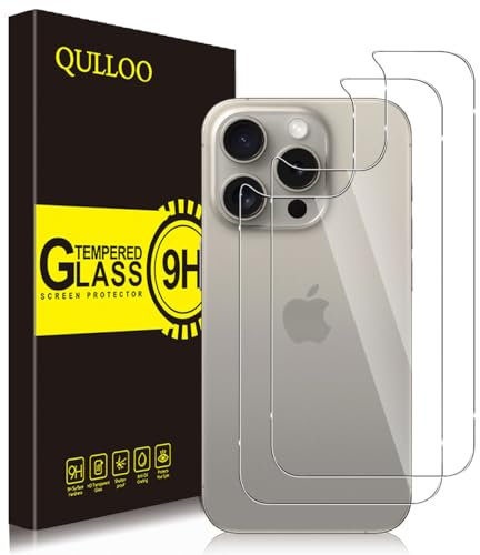QULLOO 2 Stück Rückseite Schutzfolie für iPhone 15 Pro Max für Panzerglas, 9H Härte Anti-Kratzen Zurück Glasfolie Hinten Schutzglas HD Klar Rückseite Folie