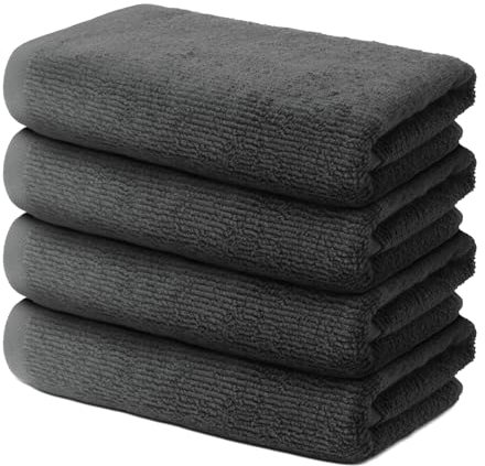 Set di 4 Asciugamani Viso 50x100 cm | Piccoli Teli de Doccia per Ospiti e Mani | 100% Cotone | Spugna Morbido e Assorbente | 500g/m2 | Hotel e B&B | Oeko-TEX | Ôhm | Grigio scuro