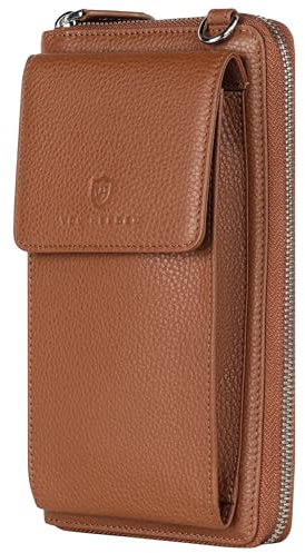 VON HEESEN Leder Handy-Geldbörse mit RFID-Schutz - Handytasche mit Portemonnaie für Damen & Herren aus echtem Leder - Wallet mit Münzfach - Geldbeutel für Frauen und Männer in Cognac Braun