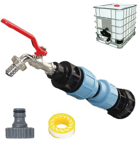 TOOSOAR Kit de Raccordement IBC,Robinet D'arrêt S60 x 6,Adaptateur IBC 3/4 pour Robinet de Jardin, Cuve Récupération d'eau de Pluie 1000 litres avec Raccord Rapide