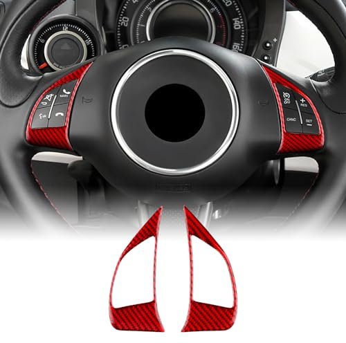 KUNGKIC Für Fiat 500 2008-2015 Abarth 595 2012-2015 Auto Lenkrad Frame Lenkradtastenrahmen Kohlefaser Aufkleber Dekorative Innenbereich Zubehör Geschenk,Rot
