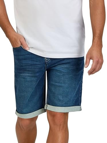 DENIMFY Jeans Shorts Herren Stretch Kurz Regular Fit DFAri Kurze Hosen Sommer Denim Einfarbig, Größe:34, Farben:Dark Blue Denim (D84)