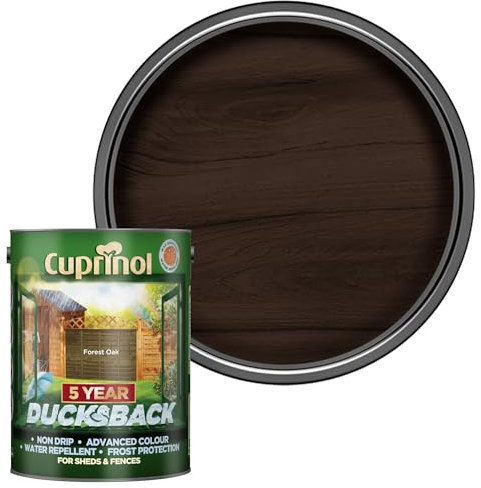 SAVING HUB Ducksback Fence Paint 5L - Garden Fence&Shed Paints - Non Drip Formula, for Rough Sawn Wood - Water Repellent Frost Protection, Sheds Fences Paint - Wooden Fences Paints (Forest Oak)