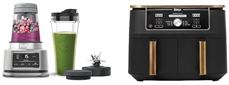 Ninja Foodi Power Nutri Blender 2-en-1, mixe des bols de smoothie et des boissons glacées, CB100EU + Ninja Foodi MAX Dual Zone Air Fryer, 2 Tiroirs, 9,5L, 6-en-1, Exclusivité Amazon AF400EUCP