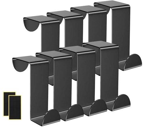 Homewit Crochet Porte Noir,Lot de 8 Crochet Torchon Cuisine 16 Coussinets de Protection en Mousse, Porte Manteau Pour Porte, Convient aux Bureaux, Salles de Bains, Cuisines, Tiroirs