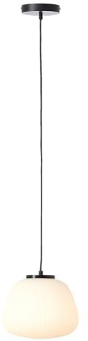 Lightbox Retro Hängelampe | 176 cm Höhe, Ø 25 cm | Pendelleuchte mit geriffeltem Opal-Glas Lampen-Schirm | kürzbar | E27 | aus Metall/geriffeltem Opal-Glas | in Matt Schwarz/Weiß