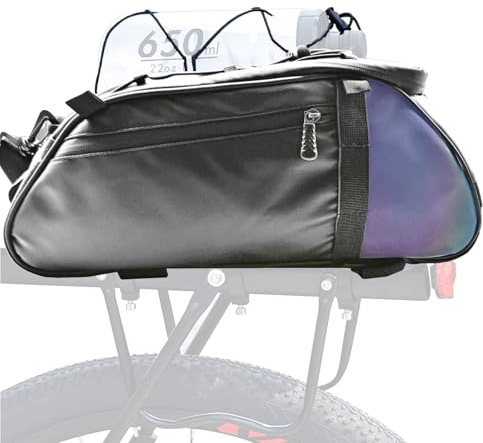 RAPIDSKY irisierende Gepäckträgertasche‌ 12L wasserdichte Fahrradsatteltasche‌ Multifunktionale Fahrradtrage- und Aufbewahrungstasche mit Schultergurt (Schwarze Irideszenzfarbe)
