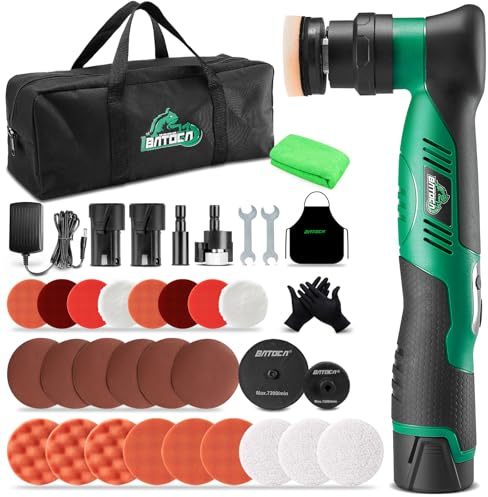 BATOCA S5 Cordless Car Buffer Polisher Kit 1 Inch 3 Inch Dual Action & Rotary Polishing Machine for Car Detailing,2x 2.0Ah Batteries,6 Variable Speeds 2000-5500RPM,Orbital Polisher for Car Boat Polish