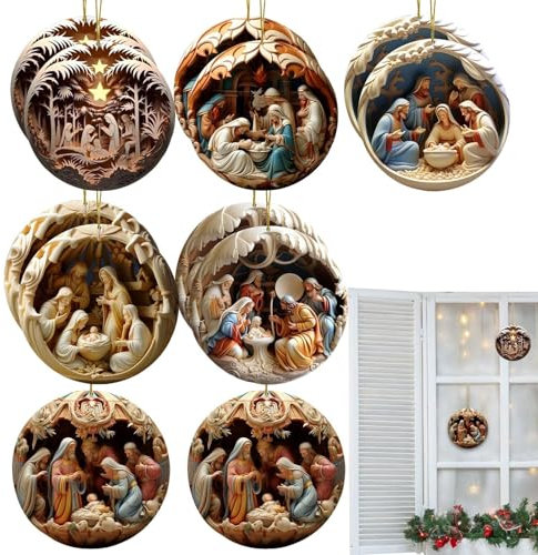 yupeuooe 12 Stück Krippe -Anhänger, Krippen-Weihnachtsdekorationen, Weihnachtskrippe Ornament, Weihnachtskrippen-Ornamente für Weihnachtsbaum, Krippen-Souvenir, Religiöses Geschenk
