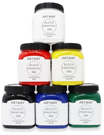 Artway Premium Blockdrucktinte - 250ml - 6 Farben Sortiert - Ideal für Relief, Block und Linoldrucke
