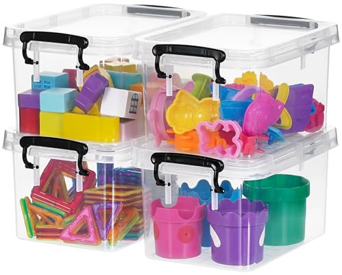 Citylife 4 Packs 4L Plastic Storage Box with Lids Storage Boxs with Handle Clear Stackable Storage Boxes, 23 x 16 x 12cm