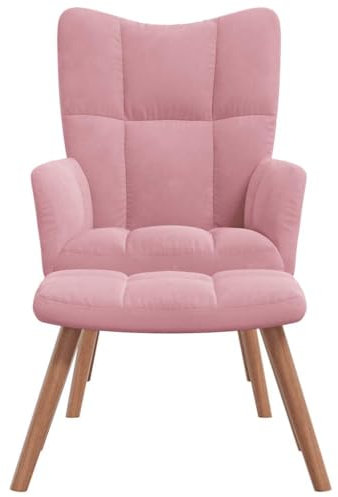 Willood Ohrensessel mit Fußhocker Wohnzimmersessel Polstersessel Freizeitsessel Wohnzimmersessel Fernsehsessel mit Hocker Rosa Samt