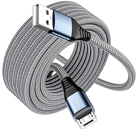 Bohconn Cavo micro USB da 5 m, in nylon ad alta velocità, per Samsung Galaxy S7/S6/S4/J7/J5/Note 5, Huawei P Smart, Redmi, Nokia, Kindle, Wiko – grigio