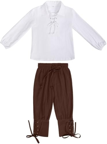 Generisch Mittelalterliches Set für Jungen, Hemd, Knöchelhose, Halloween-Kostüm für Kinder, schottische Jakobiten-Oberteile und Hosen Jungen Anzug Festlich 98 (Brown, 8-10 Years)