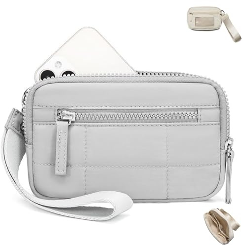 Portefeuilles à Dragonne Pour Femmes, Nouveaux Portefeuilles à Dragonne 2025 Pour Femmes Avec 3 Fermetures éClair, Petite Pochette à Dragonne (Gris)