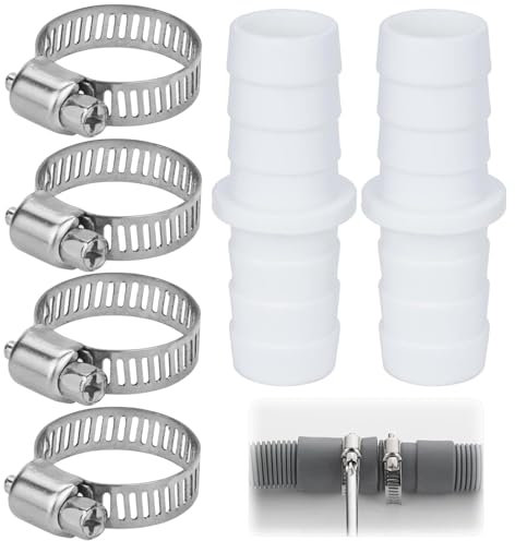 2 Pcs Washing Machine Hose Connector, Washing Machine Waste Pipe Connector, White Leakproof Waste Pipe Connector with 4 Clamps Suitable for Kitchen Bathroom Laundry Room