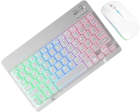 Tastiera wireless retroilluminata e - 2 modalità di luce tastiera con RGB a 7 colori | Set elegante per tastiera e per laptop, PC e tablet, per casa, ufficio e giochi, desig