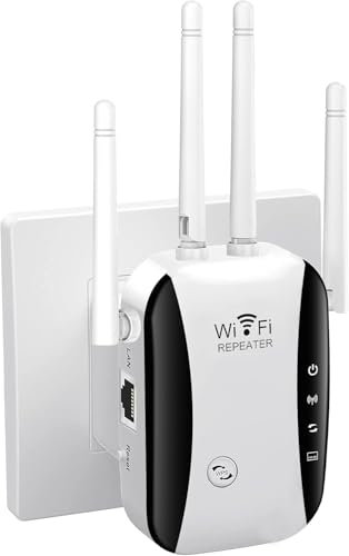 Répéteur WiFi Puissant 300Mbps,2.4GHz Amplificateur WiFi avec WPS,Répéteur WiFi 4 Antennes, 1 Ports LAN, Compatible avec Toutes Les Box Internet, Jusqu'à 300m²| 20 appareils