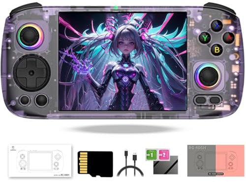 JOYARCH RG406H Rétro Console de Jeu Portable, 4,0 Pouces 640 * 480 Éclairage RVB Joueur de Jeux Vidéo Portable Rétro avec Le Système Android 13 (8+128G/violet) Pas de Jeux