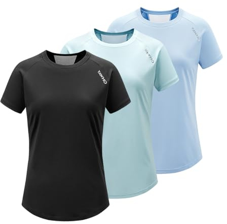 Damen Sport T-Shirt 3er Pack Funktionsshirt Laufshirt Fitness Shirt Trainingsshirt Kurzarm Rundhals Atmungsaktiv Schnelltrocknendes für Running Workout Gym