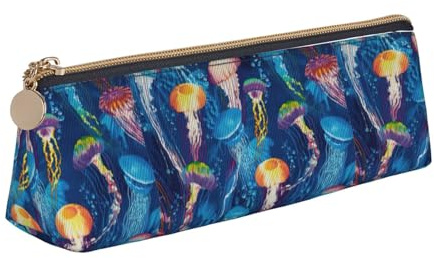 Bkdogkt Einfaches Federmäppchen mit farbigen Quallen, dreieckig, für Stifte, Make-up, Kunstbedarf, Alltagsgegenstände, Weiß, One Size