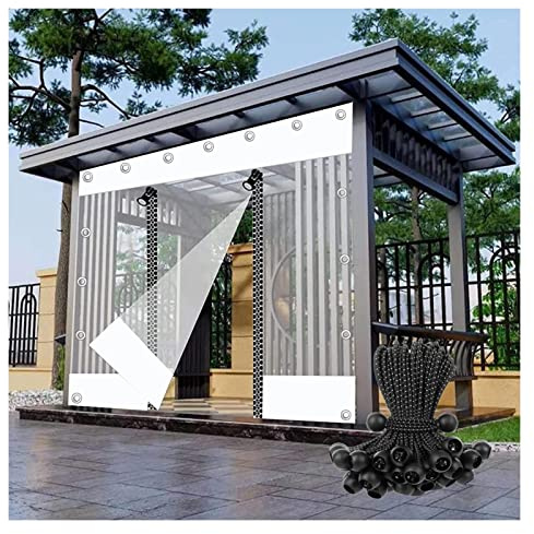 Outdoorvorhänge mit Reißverschluss, PVC Transparente Wasserdichte Plane Seitenteile, Trennvorhänge, Pergola, Terrasse, Pavillon, Balkon, Weiß Transparente Abdeckplanen, mit Ösen VagxTbs(360x200cm(11.8