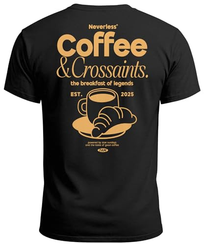 Neverless® Herren T-Shirt Backprint Grafikshirt Rückendruck Coffee Croissant KaffeeliebhaberFashion Streetstyle