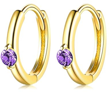 KnSam Ohrstecker Damen Amethyst Lila, Creolen Klassiker 9 Karat Gelbgold 375, 9K Gold Ohrringe Echte Goldschmuck, Gold