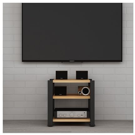 Supporto for rack audio stereo, torre portaoggetti aperta, mobiletto portaoggetti angolare in legno, moderno supporto for supporti AV for lettori DVD, console di gioco, TV box(Natural,3 Tier)