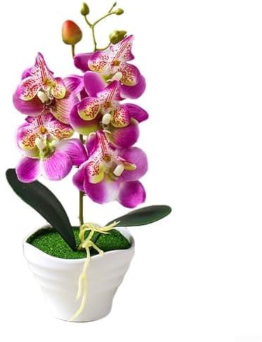 Künstliche Blume Phalaenopsis Bonsai Set Dekorative Orchideen Pflanzen für Wohnzimmer Büro Dekoration Realistische Kunststoff Blumen Arrangement Topfpflanze Höhe 27 cm (lila)