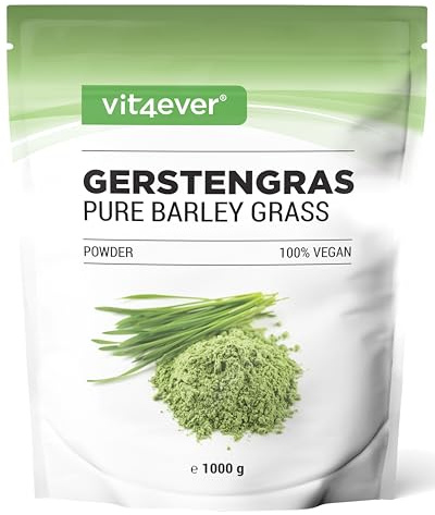 vit4ever Erba d’orzo 1000 g polvere da foglie giovani | Qualità premium dai Paesi Bassi - Ricco di vitamine e minerali - 100% erba d’orzo - Vegan - puro naturale - Superfood