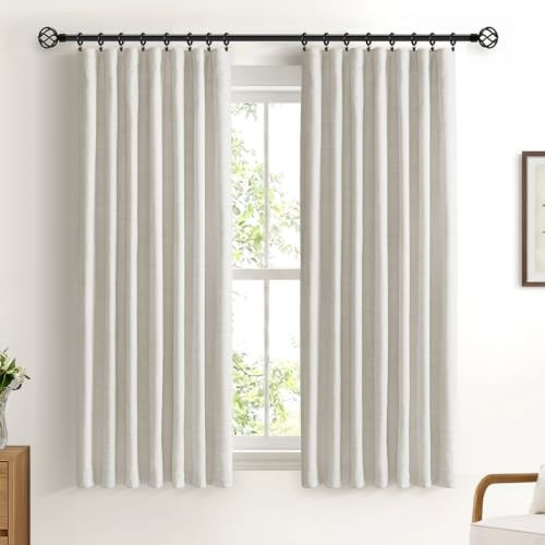 DEFYNEE 100% Verdunkelungsvorhang 2er Set H175xB140cm Beige | Leinenoptik, Thermo, 4 Aufhängearten, Für Stangen & Schienen, Lärmschutz, Schlaf- & Wohnzimmer, Inkl. 20 Clips