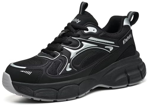 Annvia Safety Shoes for Women Lightweight Steel Toe Cap Trainers Men Safety Trainers Breathable Ladies Safety Boots Non Slip Work Shoes Size 38 Black 8777