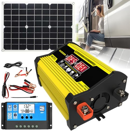 levigationlu 400W 12V Auf 110V/220V Wechselrichter-Solarpanel-Kit, Solargenerator-Home-Grid-System, 30 A-Controller + 18W 18V Solarpanel, Für Camping Und Den Außenbereich Yellow-220V