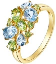 Tolldek Verlobungsring 14K Au585 Gelbgold, Blau Aquamarin Klassiker Pärchen Ringe Ovalschliff, Echtes Peridot Hochzeitsband 585 Gold, Gr.65 (20.7)