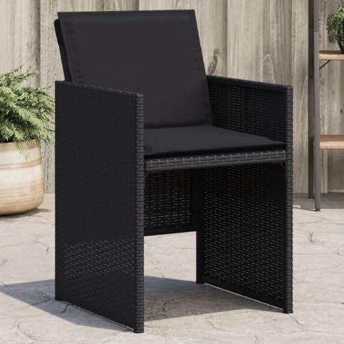 Yunovire Gartenstühle mit Kissen, 4 STK. Schwarz, aus Poly Rattan, klappbar, UV-beständig, für Balkon, Terrasse und Garten, 110 kg Traglast