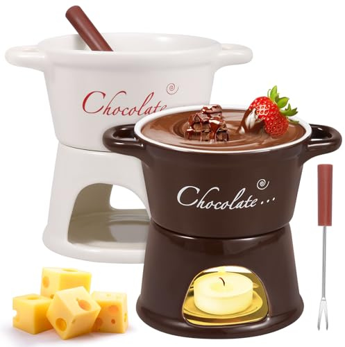 Goshoppers 2er Schokofondue Tassen mit Gabeln 300 ml, Keramik für Zwei | Mini-Schokoladenfondue-Tasse für Teestunde – Schokobecher zum Schmelzen Käse & Schokolade, mikrowellen- & spülmaschinenfest
