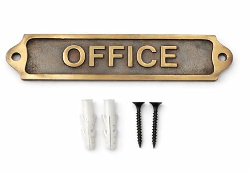 Antique Brass Office Door Sign Plaque with Raised Lettering, Metal Office Name Plate for Business Workplace, Reception, Study, Meeting Room, Home Office, Wall & Door Identification Sign 22 x 5 cm