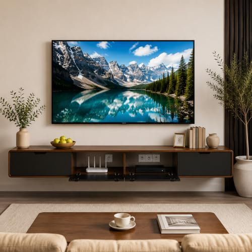 TV Schrank schwebend 200cm,TV Lowboard mit 2 Schubladen und 2 Türen,TV Board Stehend hängend mit Kabelmanagement,Fernsehtisch für 80-Zoll Fernseher,TV Tisch für Wohnzimmer, Schlafzimmer,Zweifarbig