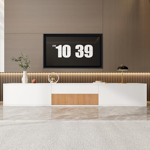 FammyLoft TV Schrank bis 70 Zoll mit Projektorständer, TV Lowboard mit Offener Stauraum, Fernsehtisch Schwebend oder Stehend, TV Board, Fernsehschrank, Sideboard, für Schlaf/Wohnzimmerschrank, Weiß