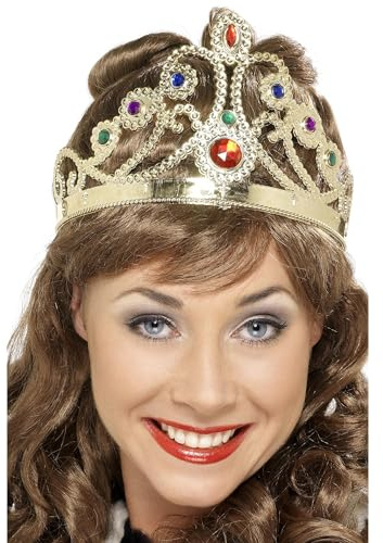 Smiffys Jewelled Queen's Crown, Mixed Colours Assorted Gold and Silver, Historical Fancy Dress, Halloween Fancy Dress Accessories Dress Up Accessories Halloween